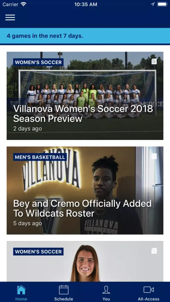 Captures d'écran de Villanova Athletics