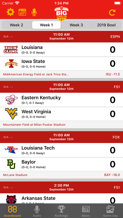 Big 12 Football Scores স্ক্রিনশট