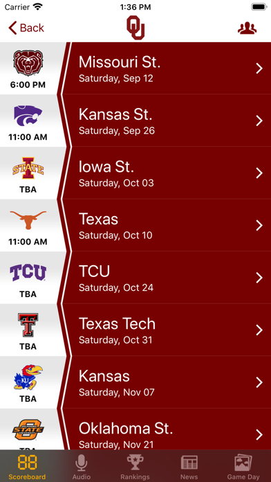 Big 12 Football Scores স্ক্রিনশট
