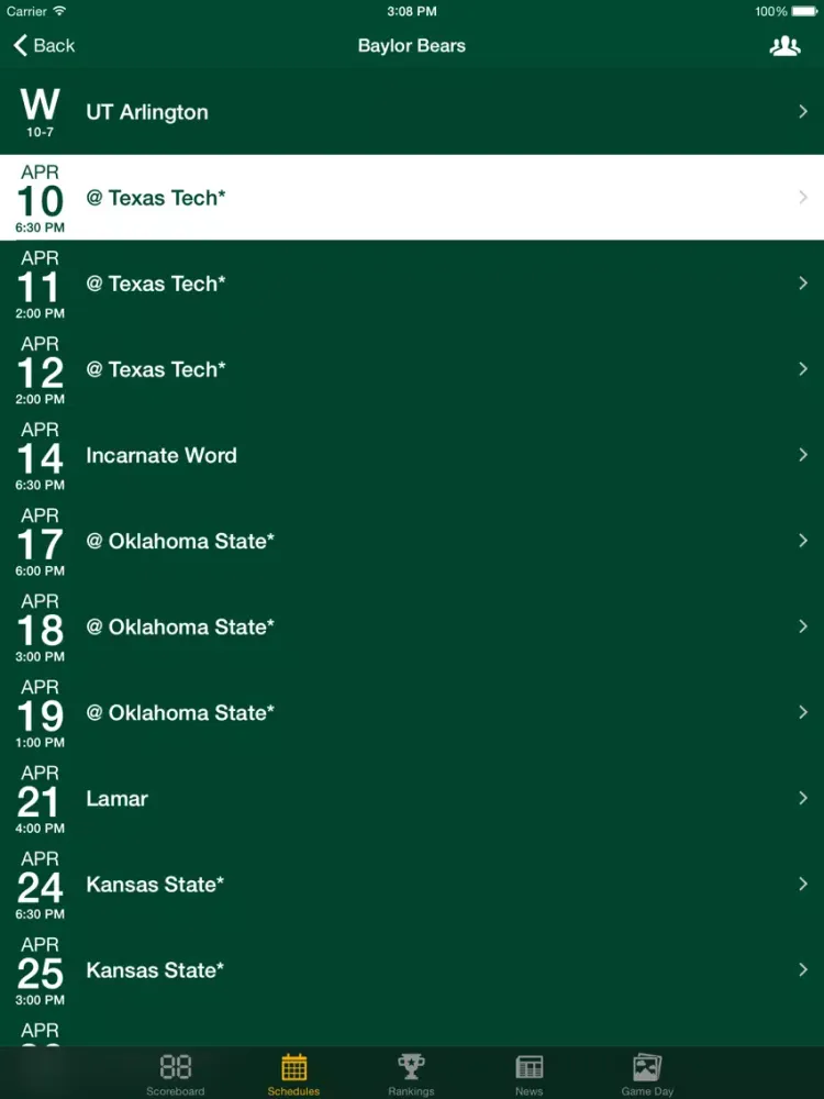ภาพหน้าจอของ Big 12 Baseball Schedules, Scores, & Radio iPad 