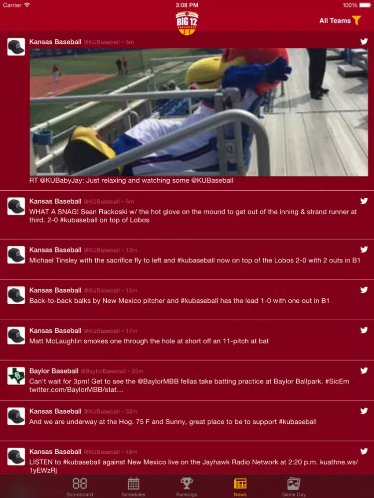 ภาพหน้าจอของ Big 12 Baseball Schedules, Scores, & Radio iPad 