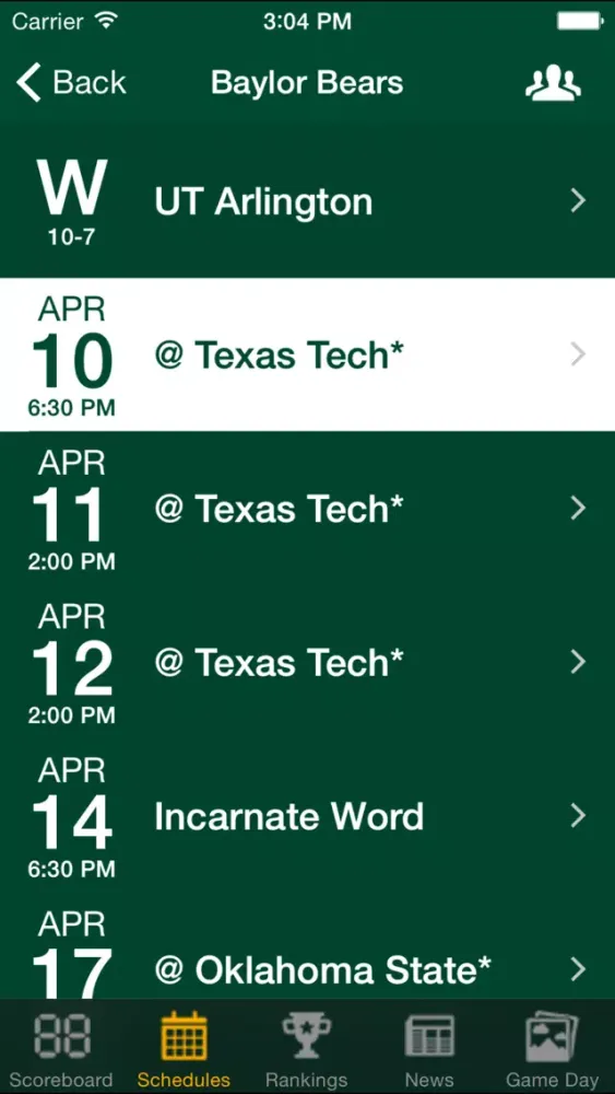 ภาพหน้าจอของ Big 12 Baseball Schedules, Scores, & Radio