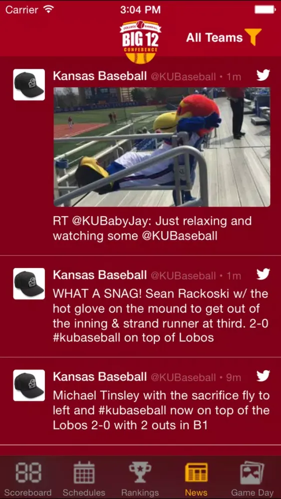 ภาพหน้าจอของ Big 12 Baseball Schedules, Scores, & Radio