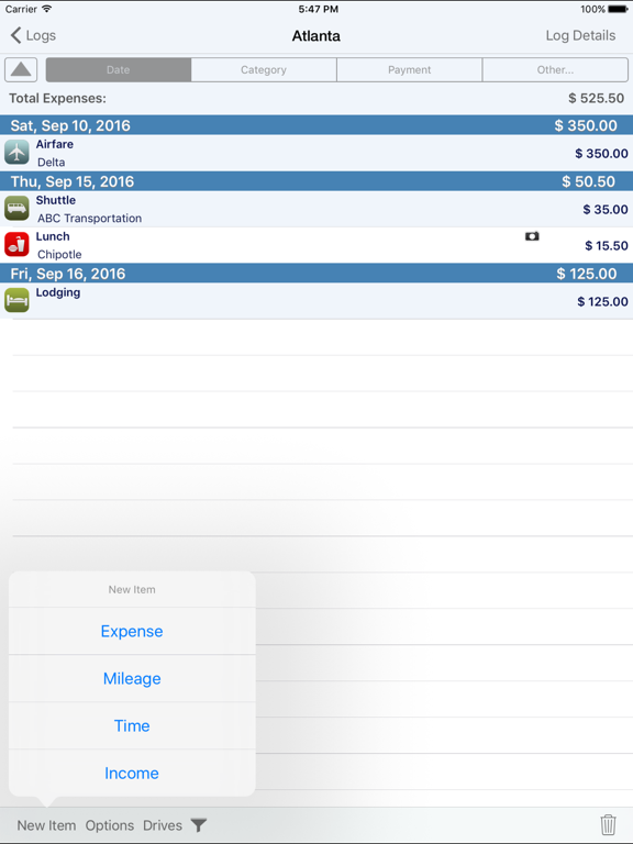 Tangkapan layar BizXpenseTracker iPad 