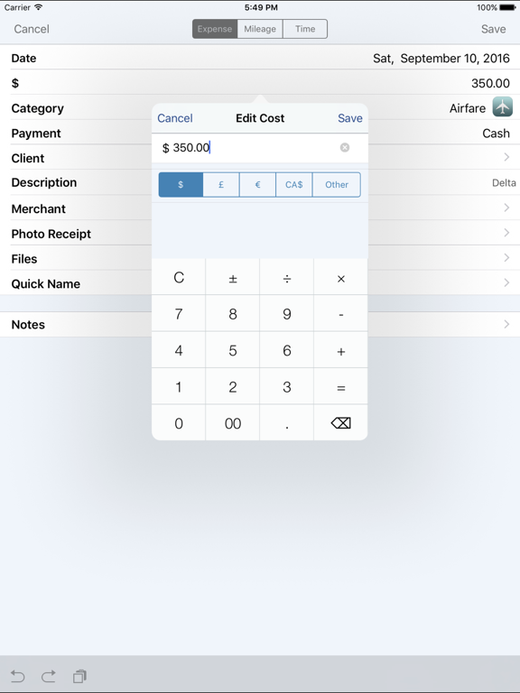 Tangkapan layar BizXpenseTracker iPad 