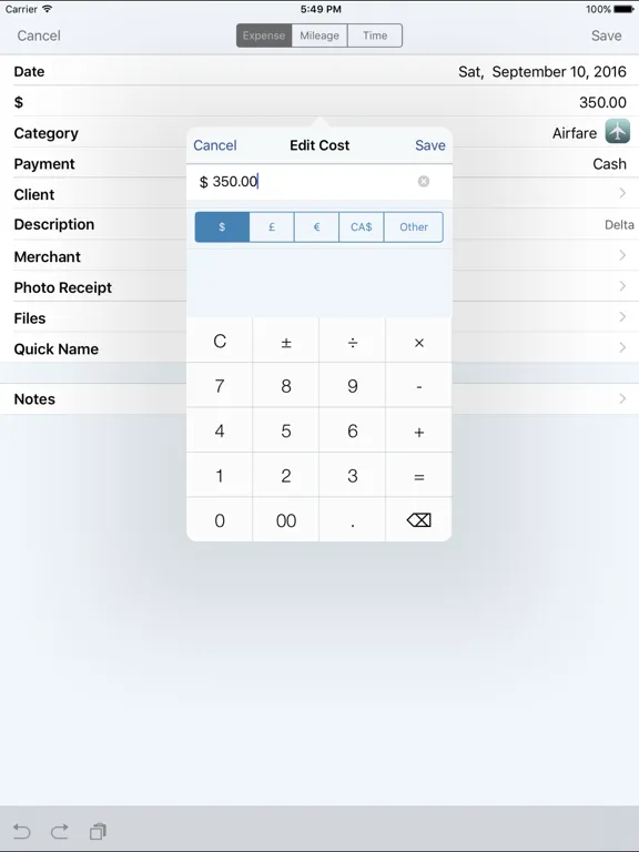 Tangkapan skrin BizXpenseTracker iPad 