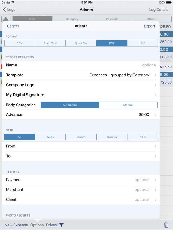 Tangkapan layar BizXpenseTracker iPad 