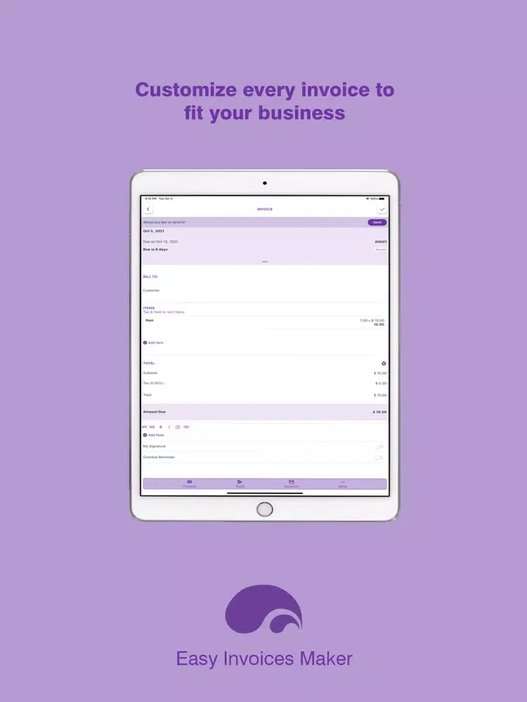 Capturas de tela do Easy Invoices iPad 