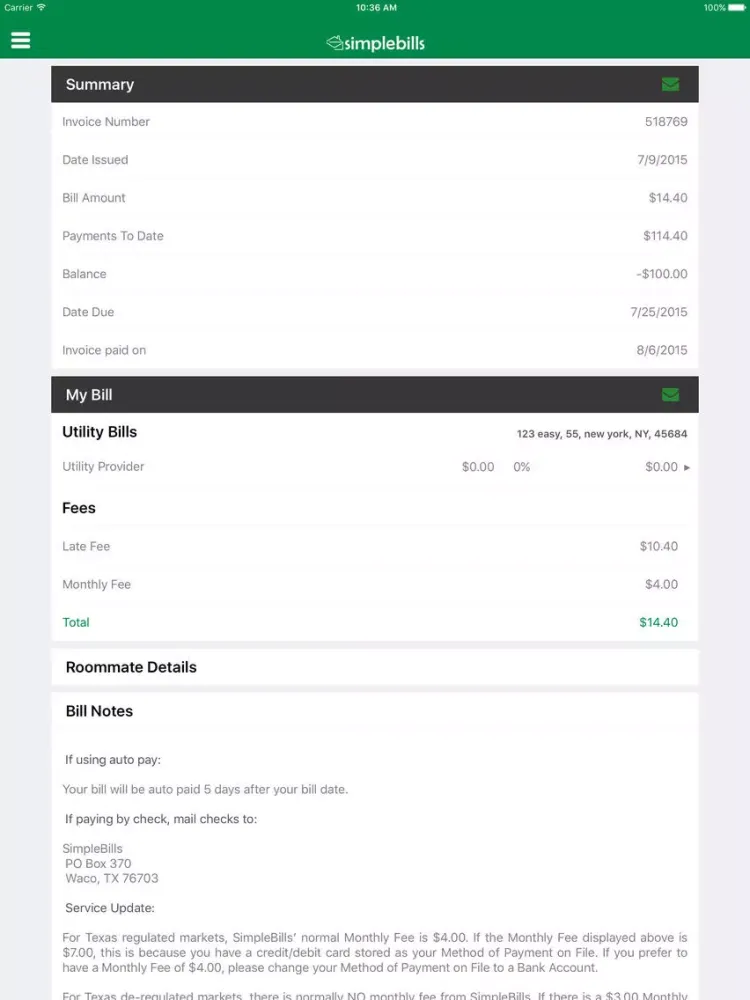 simplebills.com iPad  スクリーンショット