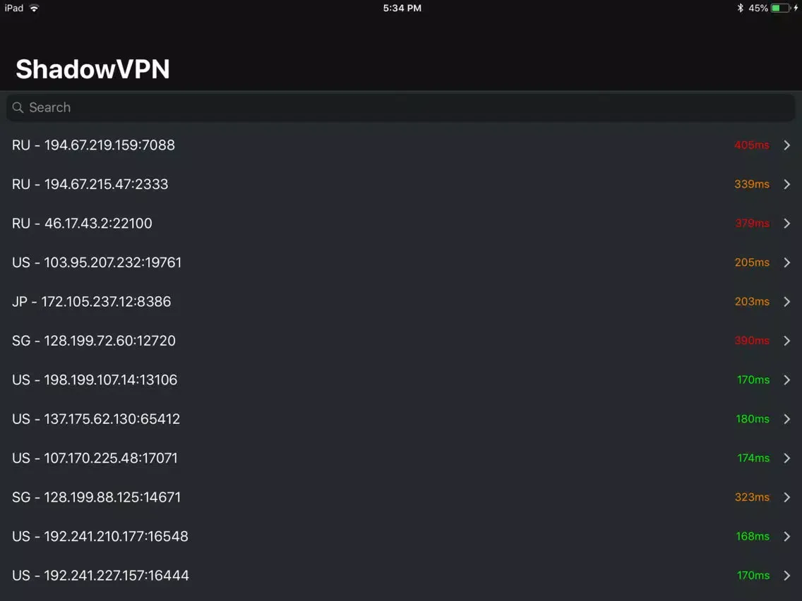 Tangkapan skrin Shadow VPN - Proxy List iPad 