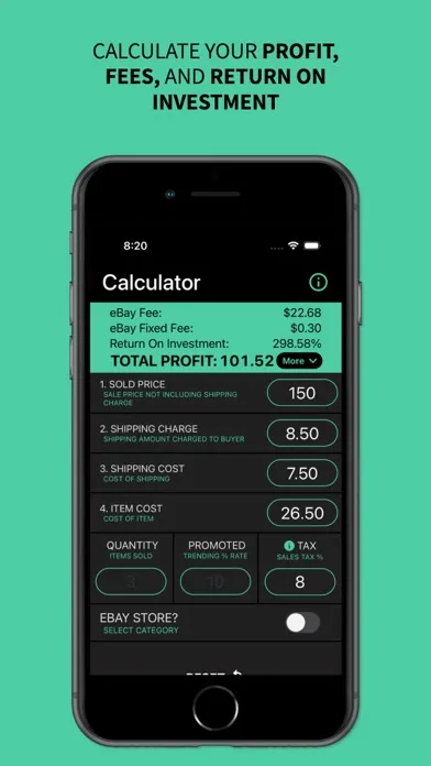 Ảnh chụp màn hình của eProfit eBay Profit Calculator