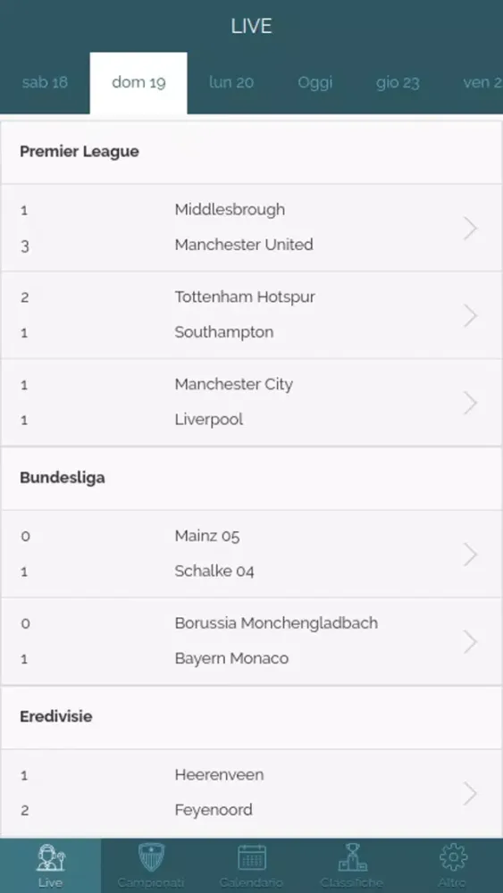 Ảnh chụp màn hình của Diretta Calcio S4