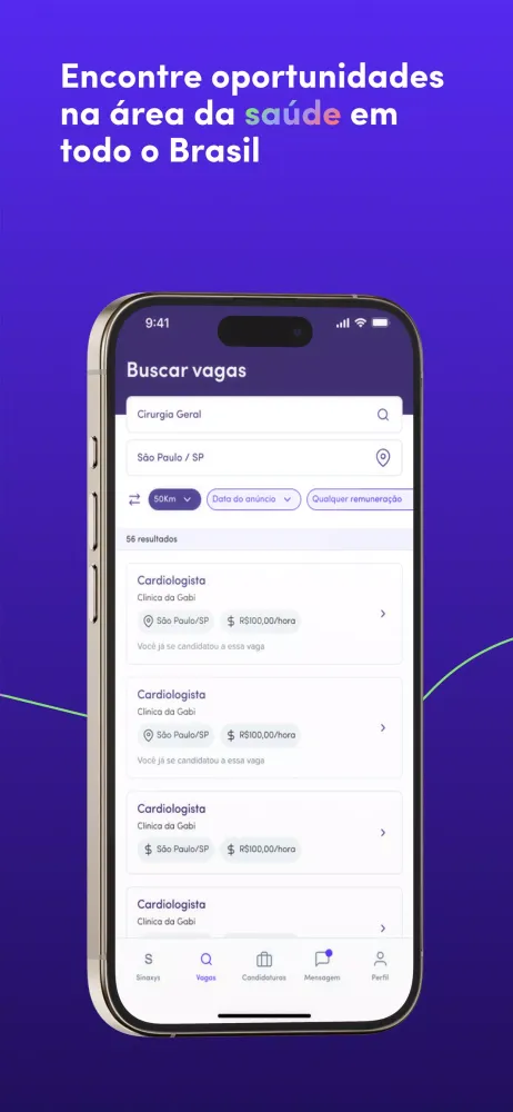 Capturas de tela do Sinaxys: Carreiras na Saúde