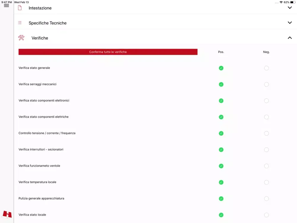 Tangkapan layar Interventi tecnici Hoffmann iPad 