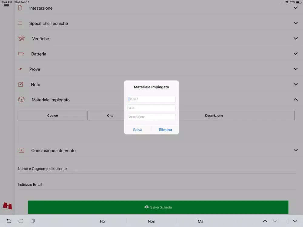 Tangkapan layar Interventi tecnici Hoffmann iPad 