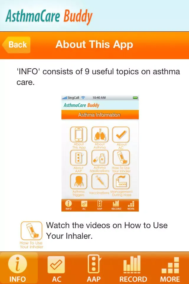 Capturas de tela do AsthmaCare Buddy