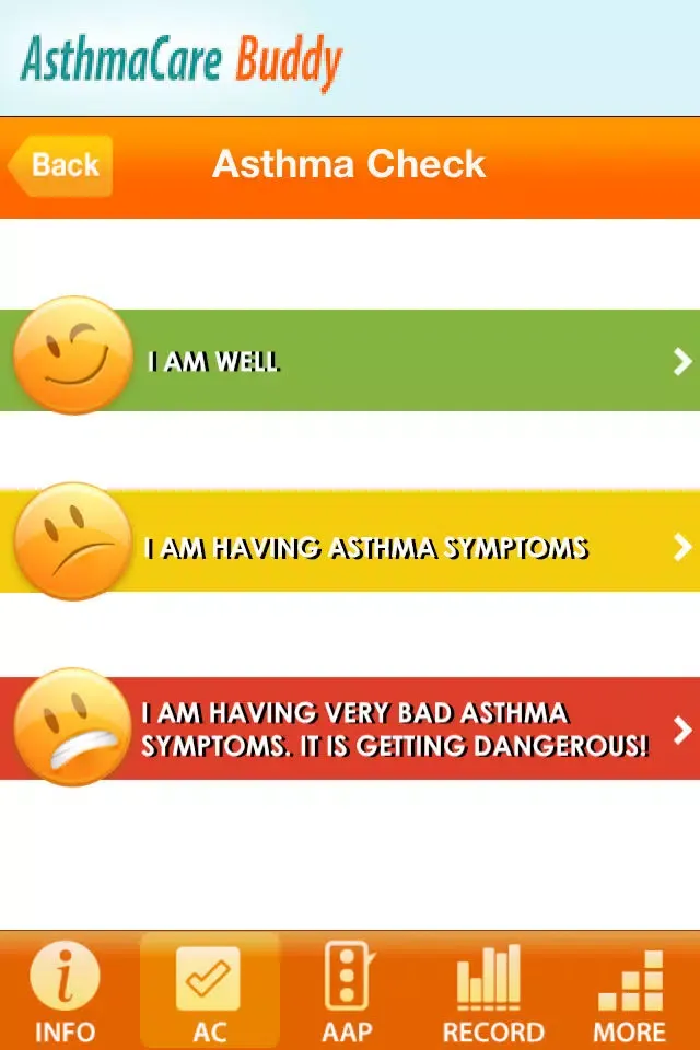 Capturas de tela do AsthmaCare Buddy