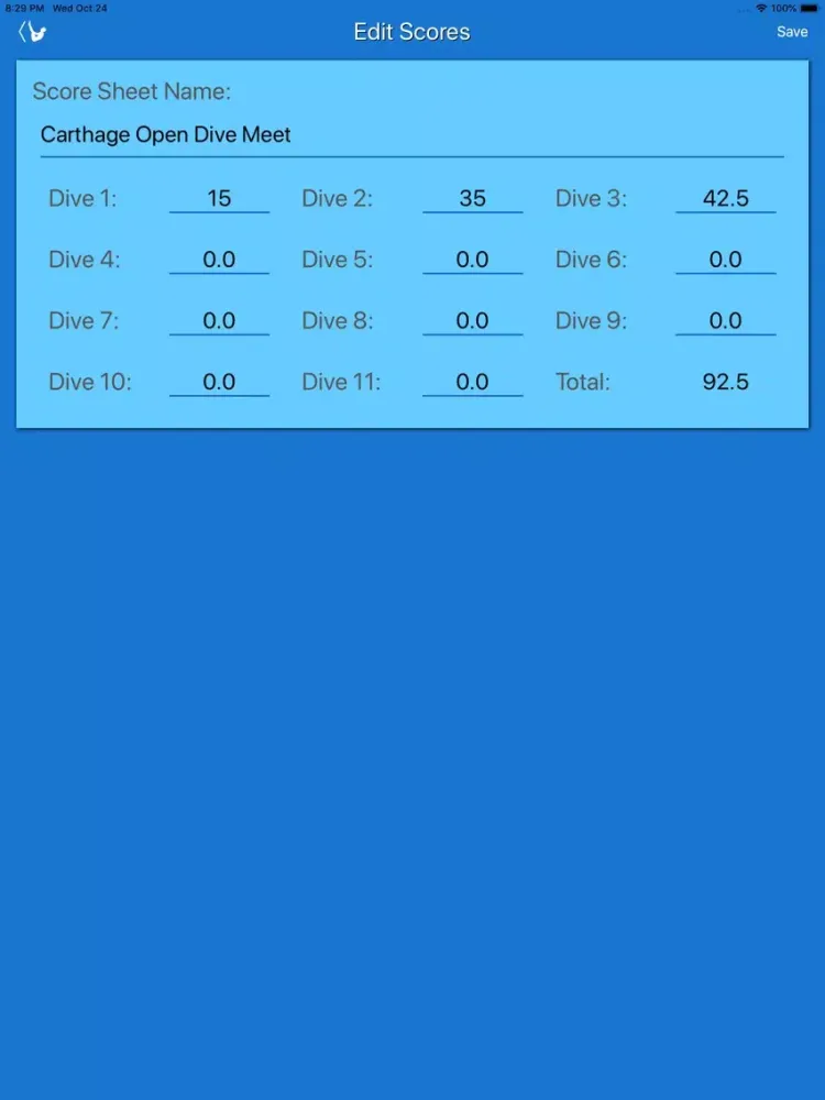Ảnh chụp màn hình của Score My Dive iPad 