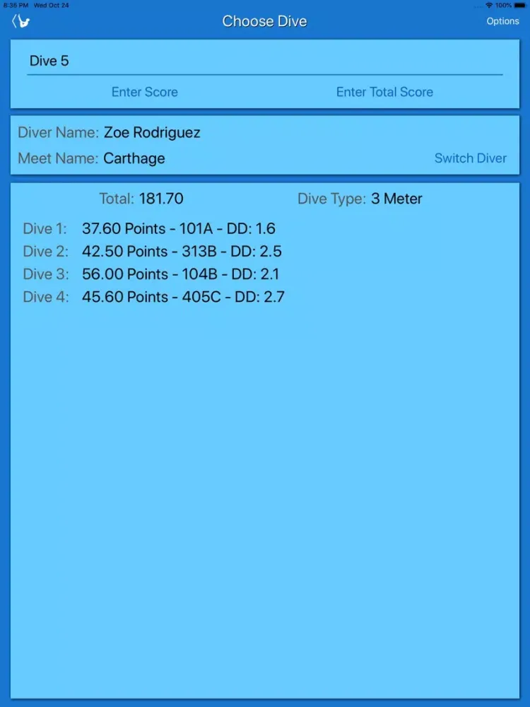 Ảnh chụp màn hình của Score My Dive iPad 