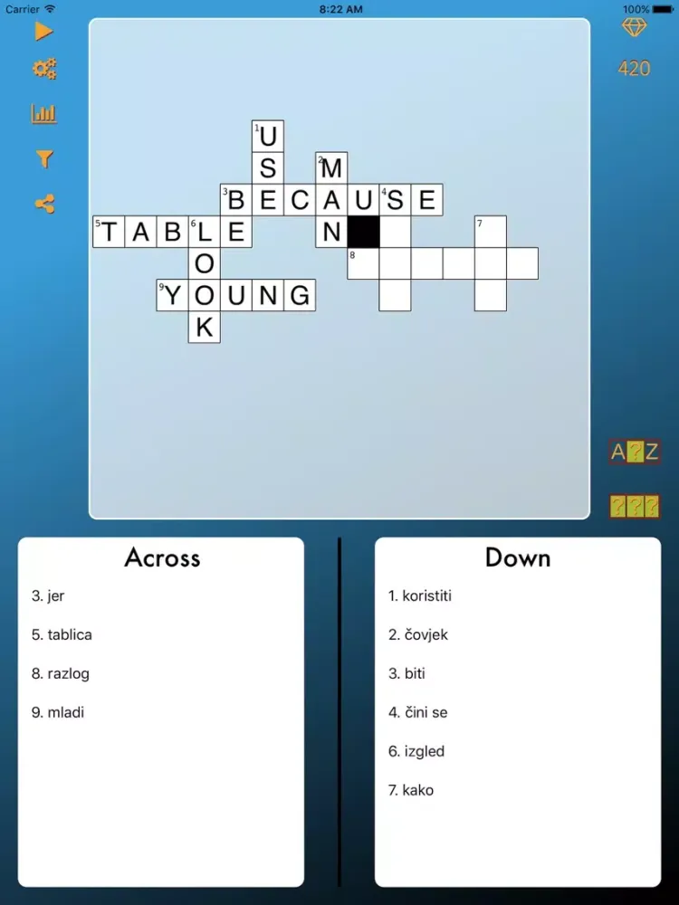 Tangkapan layar World Cross Word Croatian iPad 