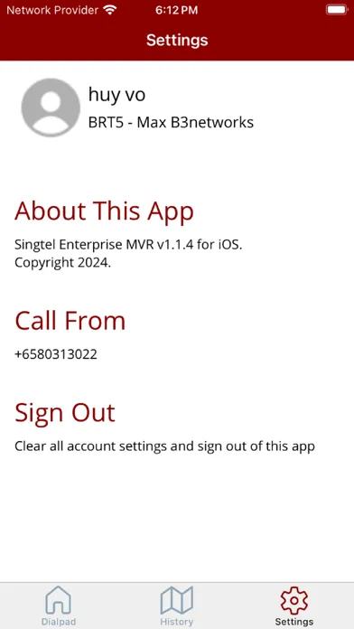 Ảnh chụp màn hình của Singtel Enterprise MVR
