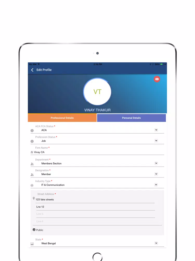 Ảnh chụp màn hình của EIRC of ICAI iPad 