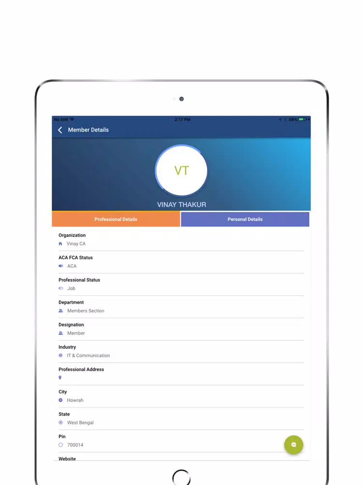 Ảnh chụp màn hình của EIRC of ICAI iPad 