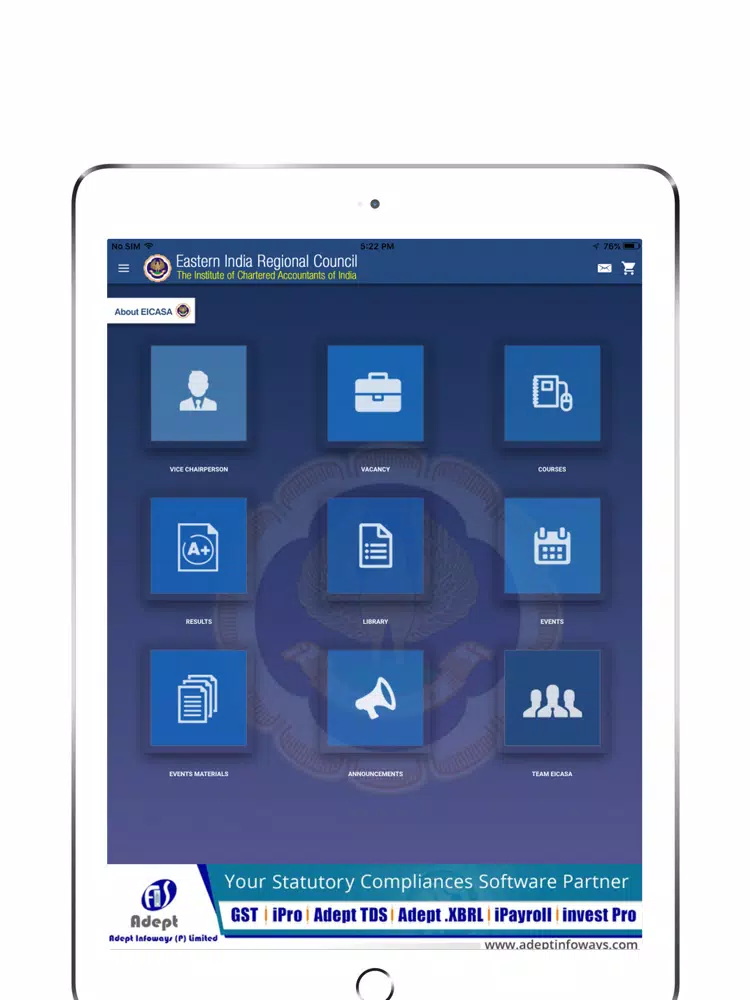Ảnh chụp màn hình của EIRC of ICAI iPad 