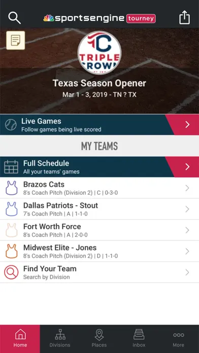 SportsEngine Tourney Screenshots