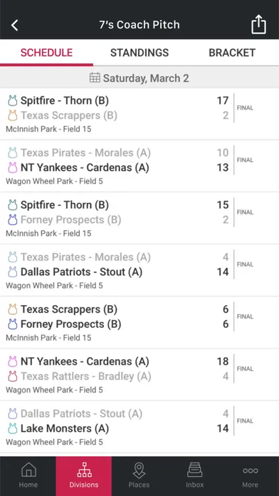 SportsEngine Tourney Screenshots