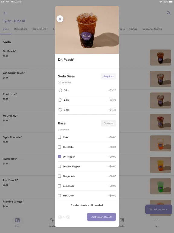 Ảnh chụp màn hình của Sip'n Specialty Drinks iPad 