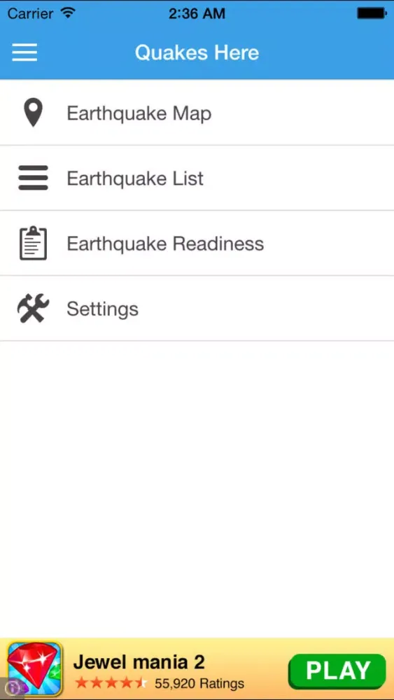 Tangkapan skrin Quakes Here