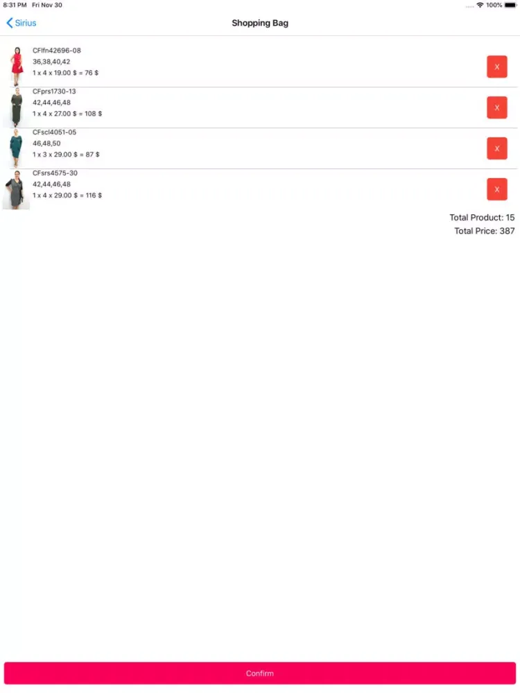 Tangkapan layar SiriusTextile iPad 