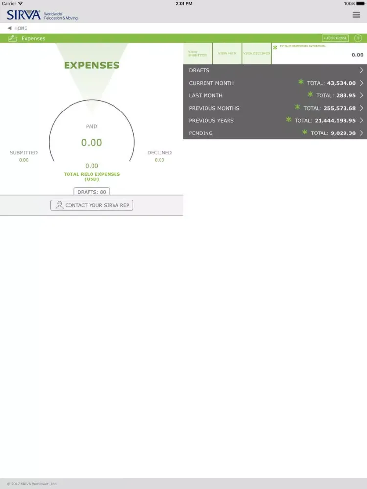 Tangkapan layar SIRVA Connect iPad 