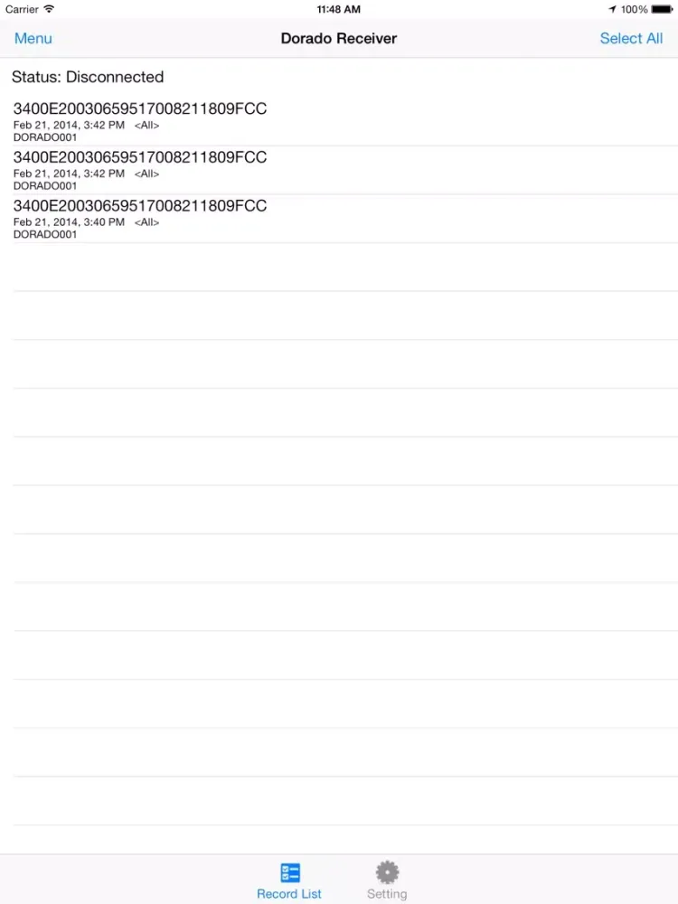Ảnh chụp màn hình của SSI Dorado/Platino BLE iPad 