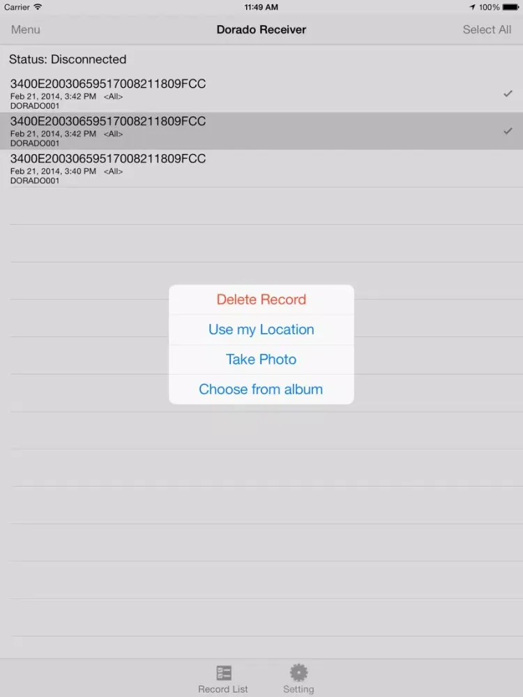 Ảnh chụp màn hình của SSI Dorado/Platino BLE iPad 
