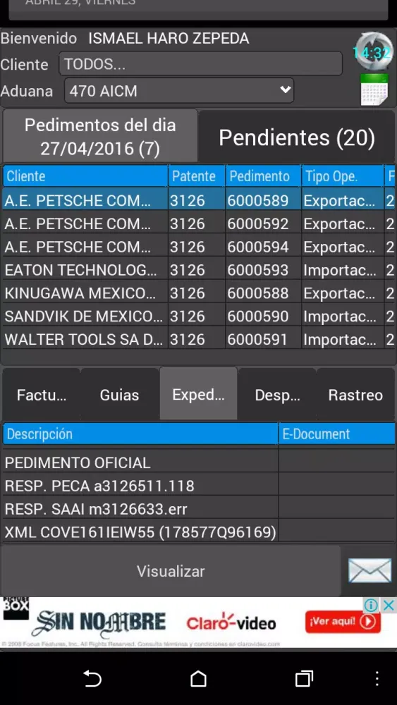 Captures d'écran de Consulta pedimentos SIPED