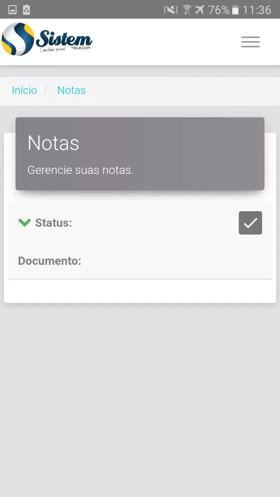 Capturas de tela do Sistem Telecom