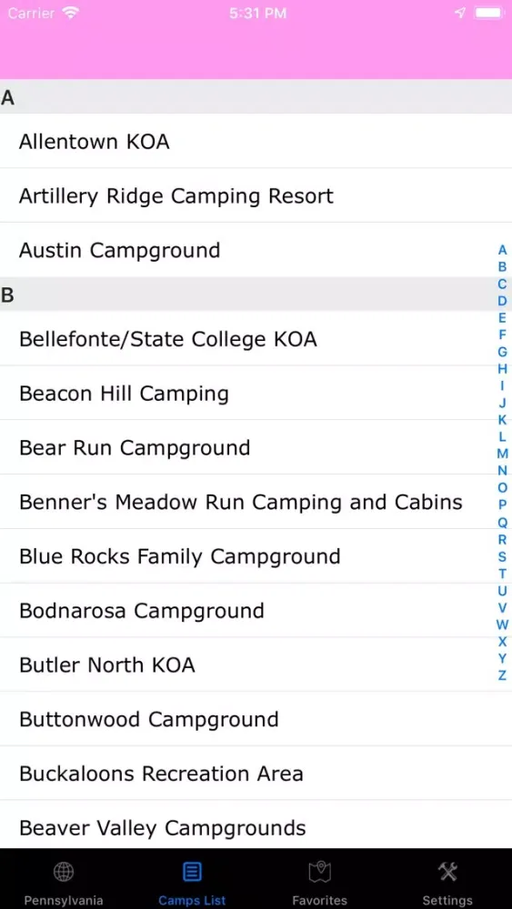 Ảnh chụp màn hình của Pennsylvania – Campgrounds RVs