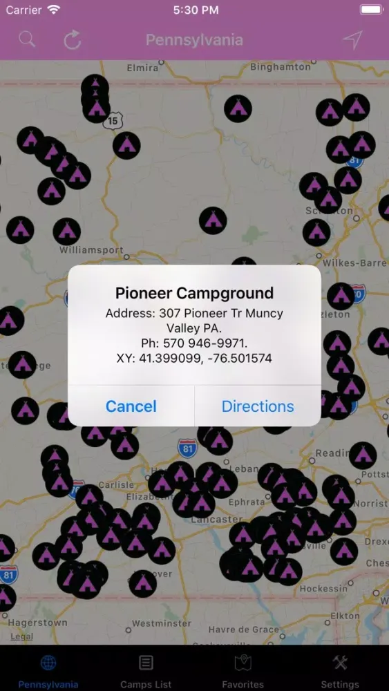 Ảnh chụp màn hình của Pennsylvania – Campgrounds RVs