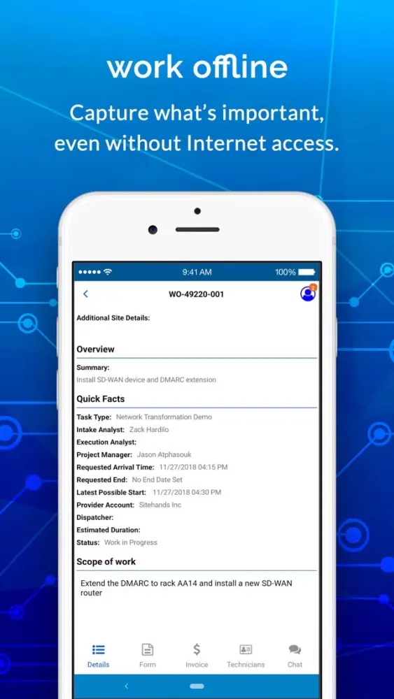 Screenshot di Sitehands Technician App