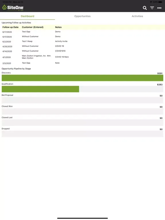 Siteone CRM iPad  Screenshots