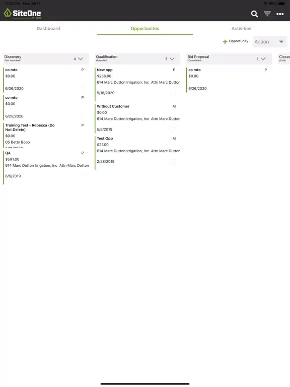 Siteone CRM iPad  Screenshots
