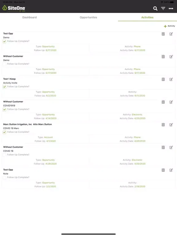 Siteone CRM iPad  Screenshots