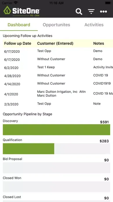 Siteone CRM Screenshots