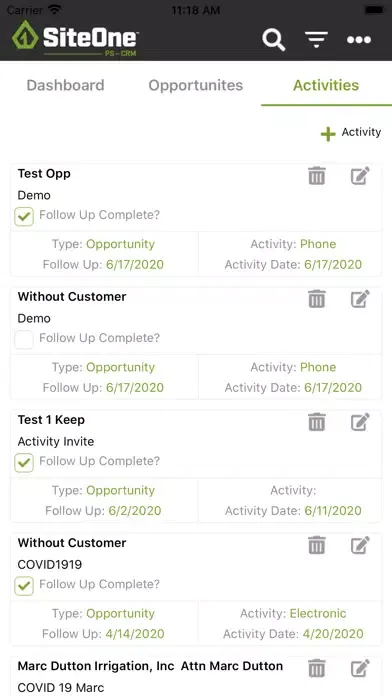 Siteone CRM Screenshots