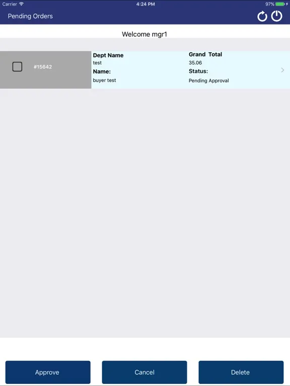 Tangkapan layar S.I.T.S Order Approval iPad 