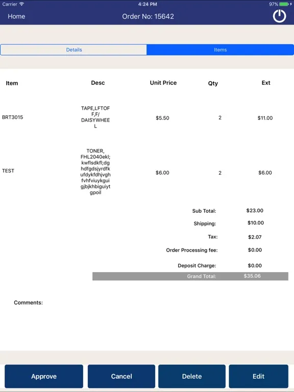 Tangkapan layar S.I.T.S Order Approval iPad 