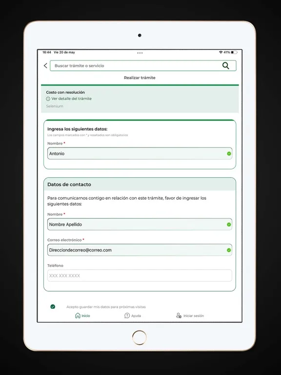 Tangkapan layar egob - Ventanilla Única iPad 
