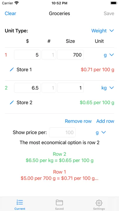 Unit-Price Calculator Ekran Görüntüleri